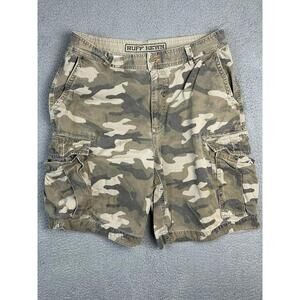 Ruff Hewn Camo Cargo Shorts Mens 36 Green Military Utility Cotton Casual SEE